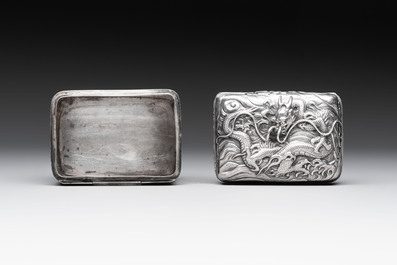 A fine Japanese silver 'Dragon' box, 19th C.
