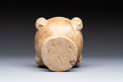 A rare Italian marble &lsquo;Poison Mortar&rsquo; with skulls and masks, 17th C.