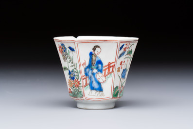 An extremely rare Chinese famille verte 'G' marked octagonal cup and saucer, Kangxi