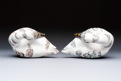 A pair of polychrome Italian faience goose-form tureens and covers, Bassano del Grappa, 19th C.
