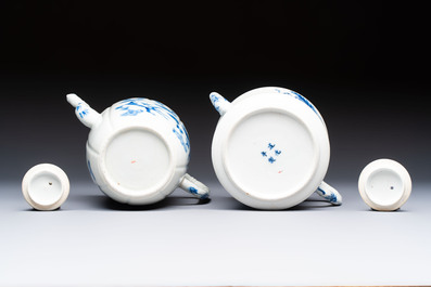Two Chinese blue and white teapots and covers depicting goldfish and 'Wu Lao Guan Taiji 五老觀太極', Daoguang mark, 19th C.