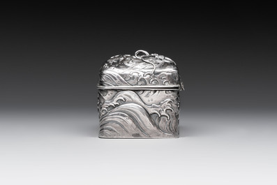 A fine Japanese silver 'Dragon' box, 19th C.