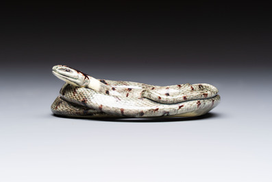 A French faience model of a snake, probably Saint-Honor&eacute;-Les-Bains, 19th C.