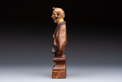 A 'Memento Mori' wooden bust of a clergyman, Germany, 19th C.