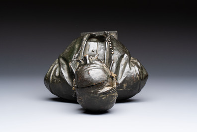 An Italian bronze 'Memento Mori' bust with removable face, 19/20th C.