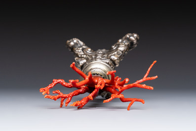 A &lsquo;Wunderkammer&rsquo; composition with red coral mounted on a silver-plated stand, Italy, 19th C.