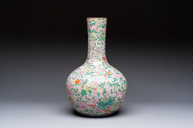 A Chinese famille rose mille-fleurs vase, Qianlong mark, Republic