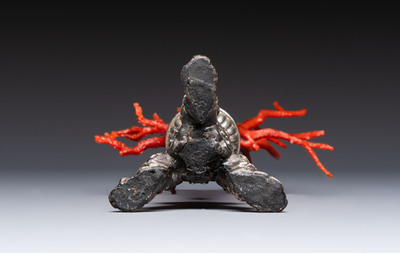 A &lsquo;Wunderkammer&rsquo; composition with red coral mounted on a silver-plated stand, Italy, 19th C.