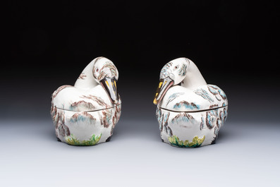 A pair of polychrome Italian faience goose-form tureens and covers, Bassano del Grappa, 19th C.