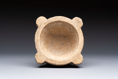 A rare Italian marble &lsquo;Poison Mortar&rsquo; with skulls and masks, 17th C.