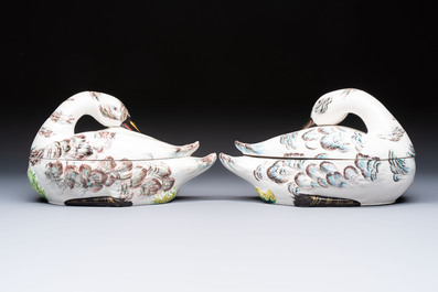 A pair of polychrome Italian faience goose-form tureens and covers, Bassano del Grappa, 19th C.