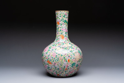 A Chinese famille rose mille-fleurs vase, Qianlong mark, Republic
