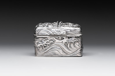 A fine Japanese silver 'Dragon' box, 19th C.