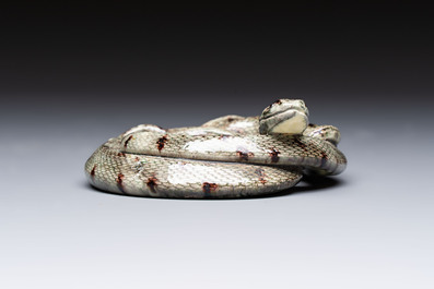 A French faience model of a snake, probably Saint-Honor&eacute;-Les-Bains, 19th C.