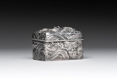 A fine Japanese silver 'Dragon' box, 19th C.