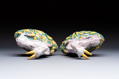 A pair of large polychrome Dutch Delft models of goats, 18th C.