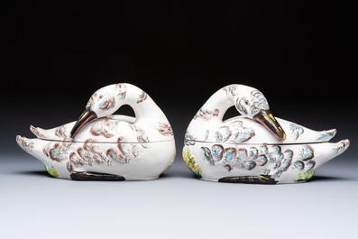 A pair of polychrome Italian faience goose-form tureens and covers, Bassano del Grappa, 19th C.