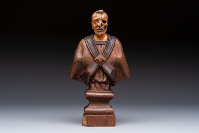 A 'Memento Mori' wooden bust of a clergyman, Germany, 19th C.