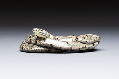 A French faience model of a snake, probably Saint-Honor&eacute;-Les-Bains, 19th C.