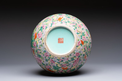 A Chinese famille rose mille-fleurs vase, Qianlong mark, Republic