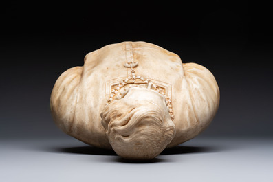 A carved marble 'Vanitas' or 'Memento Mori' bust, Italy, 18/19th C.
