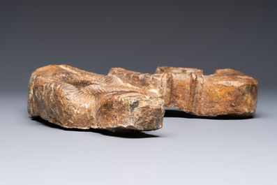 A Chinese sandstone 'Bai Ma Shi Zu 白馬舐足' carving, Northern Wei