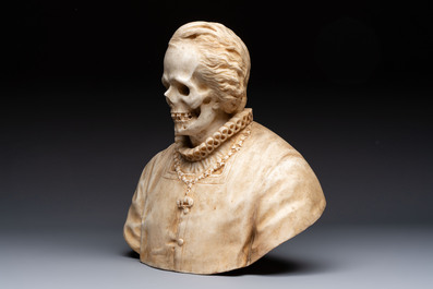 A carved marble 'Vanitas' or 'Memento Mori' bust, Italy, 18/19th C.