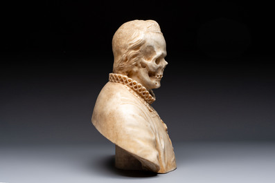 A carved marble 'Vanitas' or 'Memento Mori' bust, Italy, 18/19th C.