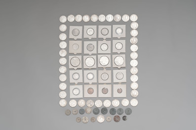 A collection of 75 Belgian coins, including silver, 1866-1980