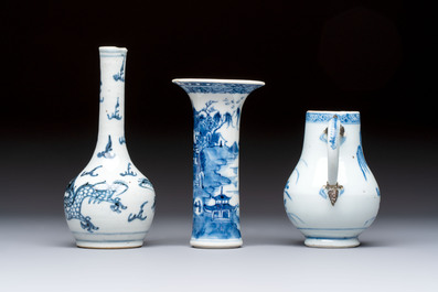 A varied collection of 18 Chinese famille rose, blue and white wares, 18/19th C.