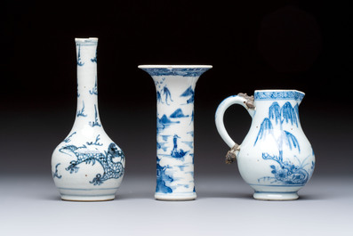 A varied collection of 18 Chinese famille rose, blue and white wares, 18/19th C.