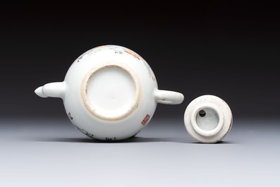 Two Chinese famille rose covered teapots and a qianjiang cai covered teapot, signed Wang Shaowei 王少維, 19th C.