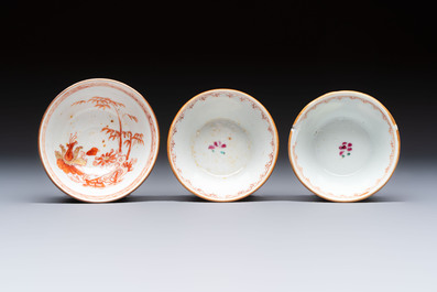 A varied collection of 18 Chinese famille rose, blue and white wares, 18/19th C.