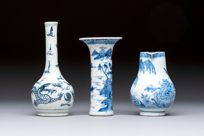 A varied collection of 18 Chinese famille rose, blue and white wares, 18/19th C.