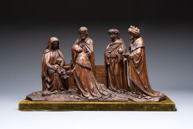 A Flemish carved wooden 'Adoration of the Magi' group, 18th C.