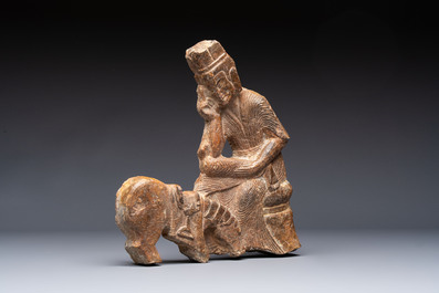A Chinese sandstone 'Bai Ma Shi Zu 白馬舐足' carving, Northern Wei
