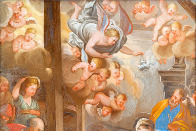 Italian school: 'A Nativity Scene', reverse glass painting, 18th C.