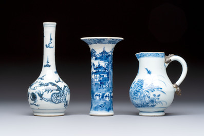 A varied collection of 18 Chinese famille rose, blue and white wares, 18/19th C.