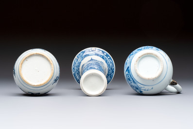 A varied collection of 18 Chinese famille rose, blue and white wares, 18/19th C.