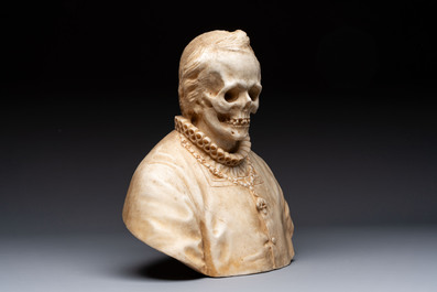 A carved marble 'Vanitas' or 'Memento Mori' bust, Italy, 18/19th C.
