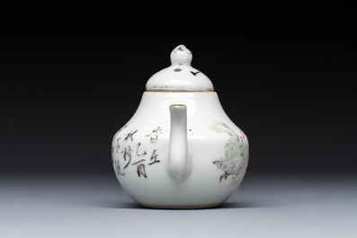 Two Chinese famille rose covered teapots and a qianjiang cai covered teapot, signed Wang Shaowei 王少維, 19th C.