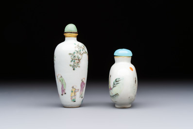 Two Chinese famille rose snuff bottles, Jiaqing and Tongzhi mark, 19th C.
