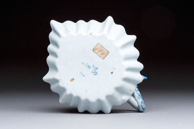 A blue and white Dutch Delft leaf-shaped chamberstick, 18th C.