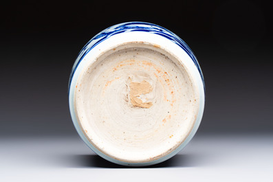 A varied collection of nine Chinese blue, white and famille rose wares, Kangxi and later