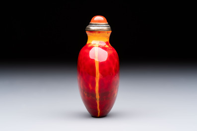 A Chinese 'Realgar Dragon' glass snuff bottle, probably from the imperial Beijing glass workshop, 1720-1840