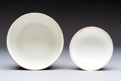 A varied collection of nine Chinese blue, white and famille rose wares, Kangxi and later