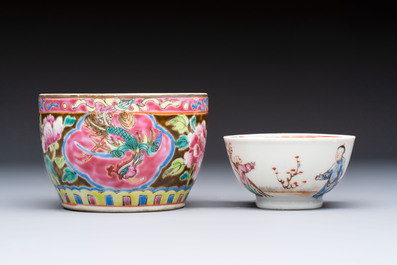 A varied collection of nine Chinese blue, white and famille rose wares, Kangxi and later