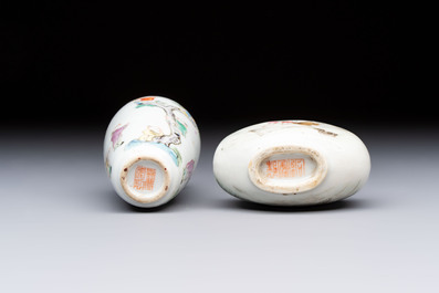 Two Chinese famille rose snuff bottles, Jiaqing and Tongzhi mark, 19th C.
