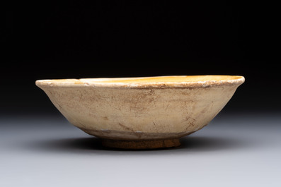 A Chinese Cizhou iron-red-decorated yellow-ground 'Poem' bowl with a wooden box, Jin