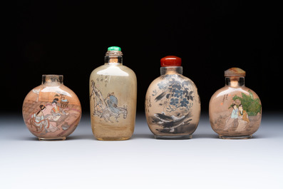Four Chinese inside glass painted snuff bottles, 20th C.